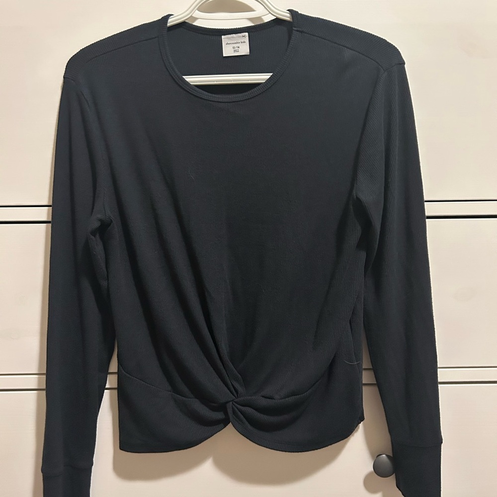 Abercrombie Kids Black Tie Front Fitted Blouse